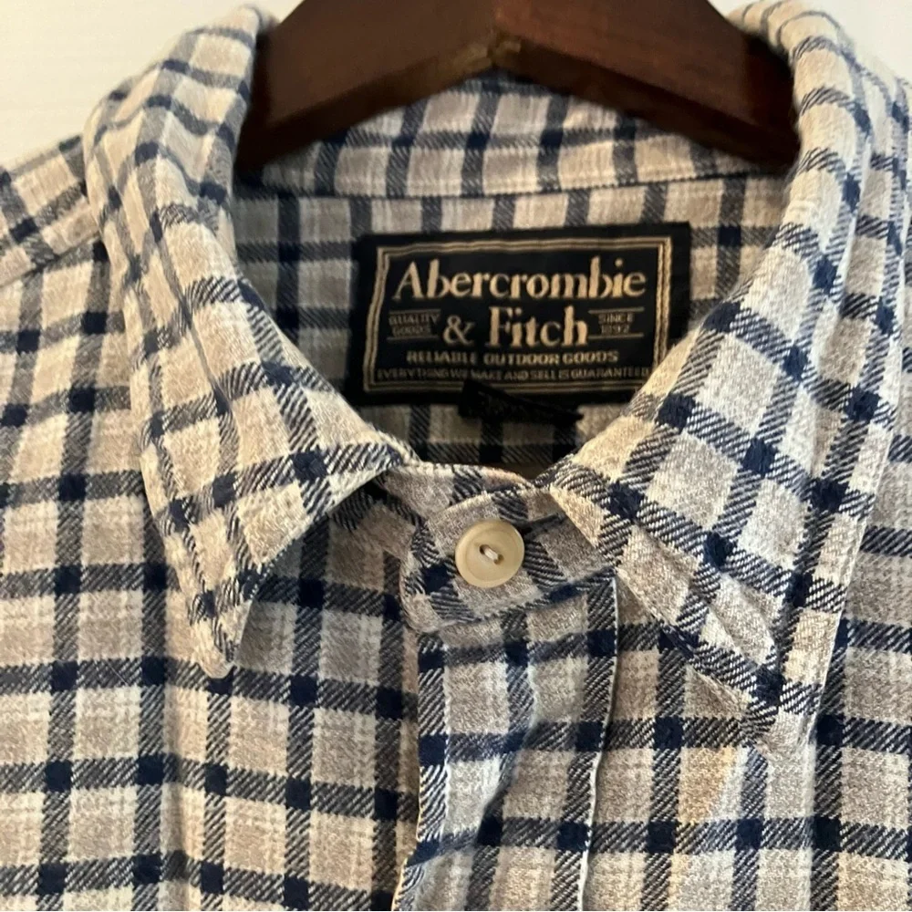 Vintage Abercrombie & Fitch Button Up Flannel Shirt Mens XL Plaid 90s Baggy Long - Picture 3 of 10